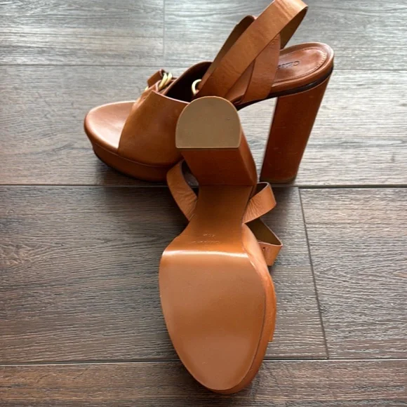 Chloe NWOT Kingsley Platform Leather Ankle Strap Women's caramel Leather Sandals - Picture 9 of 14